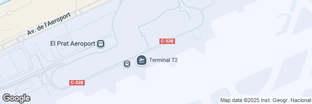 Google Maps Barcelona Airport T2, Terminal 2 Llegadas, Prat de Llobregat, 08820, Spain