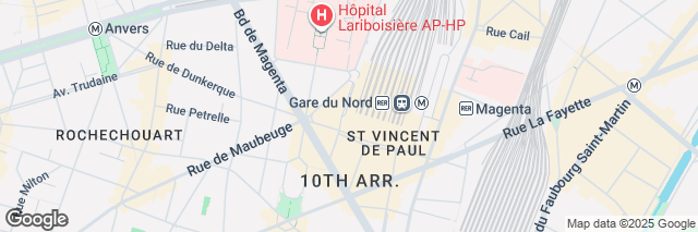 Google Maps Paris 10 Gare du Nord, SNCF voie 3, espace loueurs 18 Rue de Dunkerque, Level -1, Paris, 75010, France